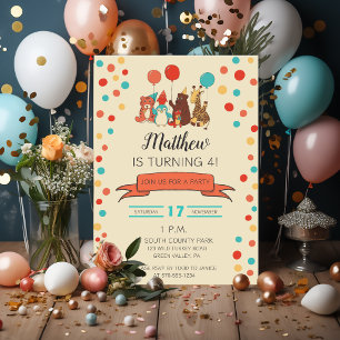 Party Animals and Polka Dots Kids Birthday Invitation