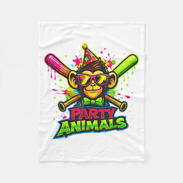Party Animals Baseball Drip Funny Monkey Kids Fleece Blanket (Front)