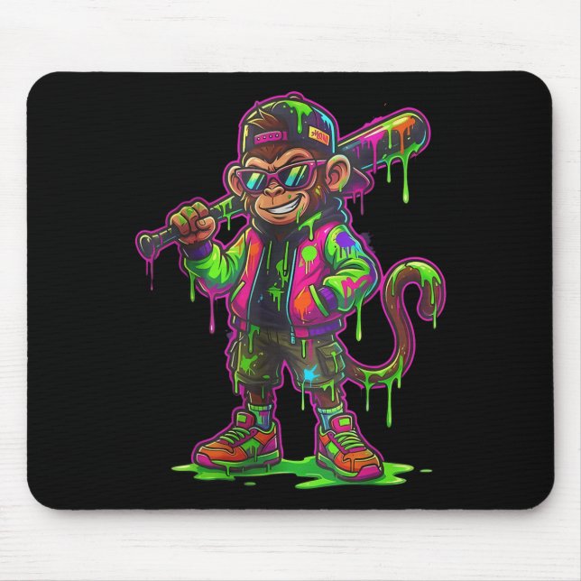 Party Animals Baseball Drip Funny Monkey Kids Mouse Pad (Front)