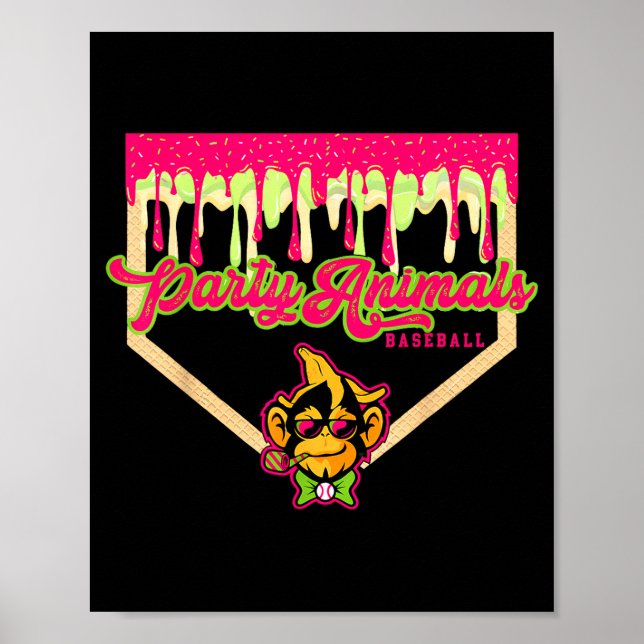 Party animals baseball drippy plate monkey  poster (Front)