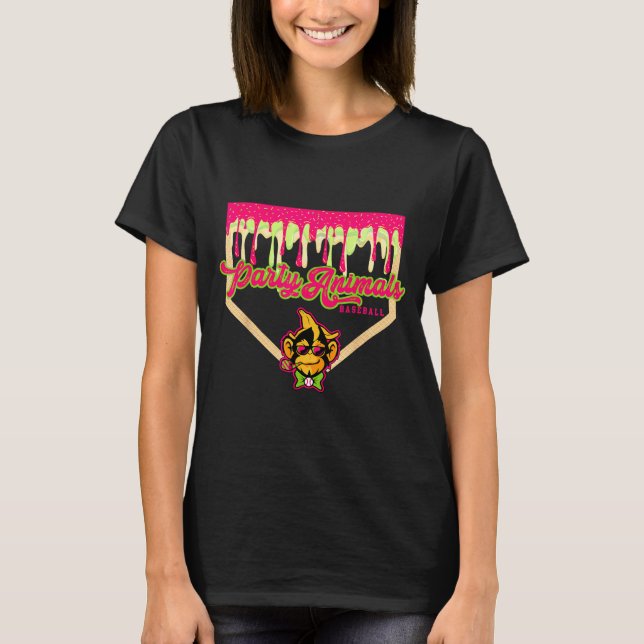 Party animals baseball drippy plate monkey  T-Shirt (Front)