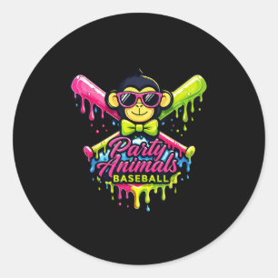 Party animals baseball funny monkey classic round sticker