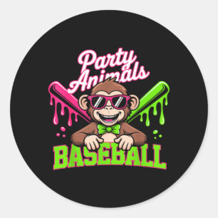Party Animals Baseball Funny Monkey Classic Round Sticker