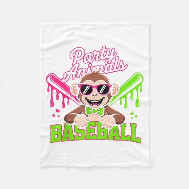 Party Animals Baseball Funny Monkey Fleece Blanket (Front)