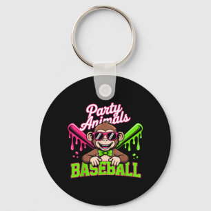 Party Animals Baseball Funny Monkey Key Ring