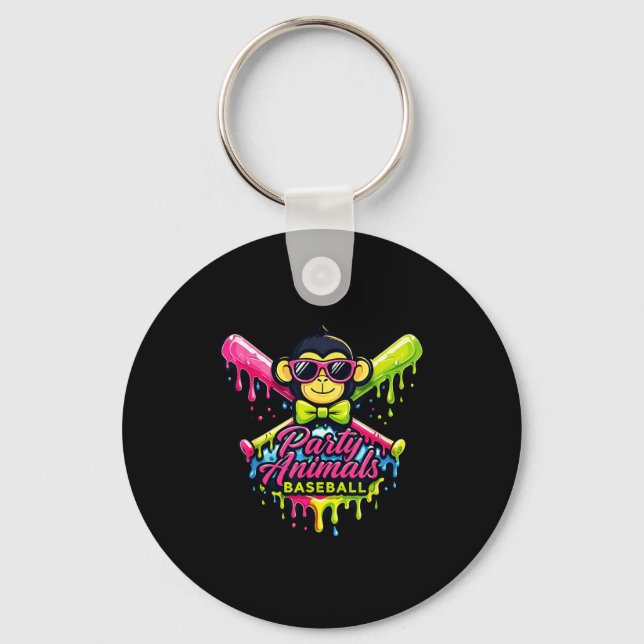 Party animals baseball funny monkey  key ring (Front)