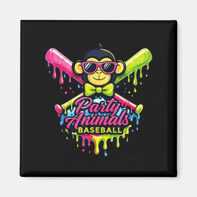 Party animals baseball funny monkey  magnet (Front)