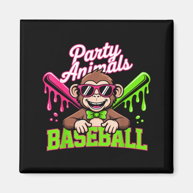 Party Animals Baseball Funny Monkey Magnet (Front)