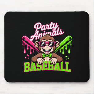 Party Animals Baseball Funny Monkey Mouse Pad
