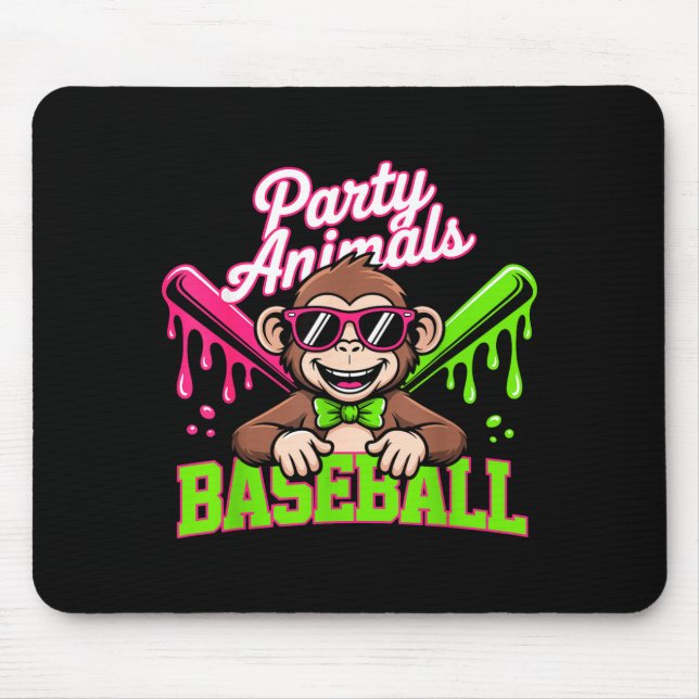 Party Animals Baseball Funny Monkey Mouse Pad (Front)
