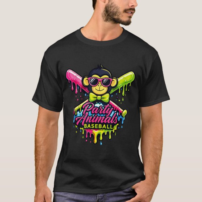 Party animals baseball funny monkey  T-Shirt (Front)