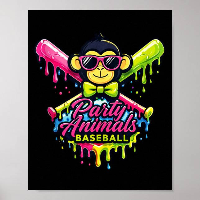Party animals baseball funny monkey tank toppng  poster (Front)