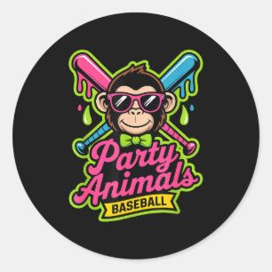 Party animals baseball funny monkey vibrant slime classic round sticker
