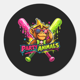 Party Animals Baseball Funny Monkey Vibrant Slime Classic Round Sticker