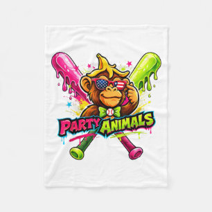 Party Animals Baseball Funny Monkey Vibrant Slime Fleece Blanket