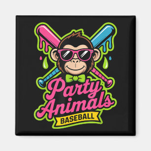 Party animals baseball funny monkey vibrant slime magnet