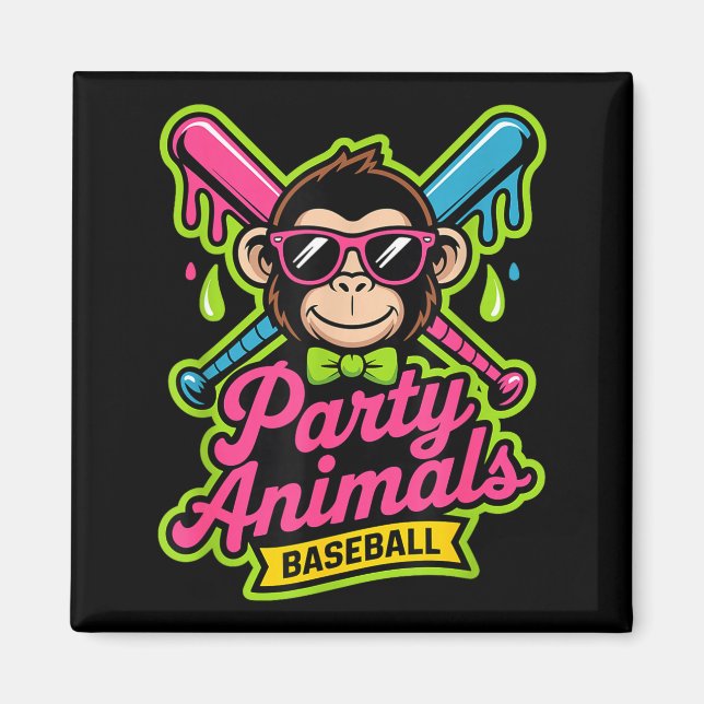 Party animals baseball funny monkey vibrant slime  magnet (Front)