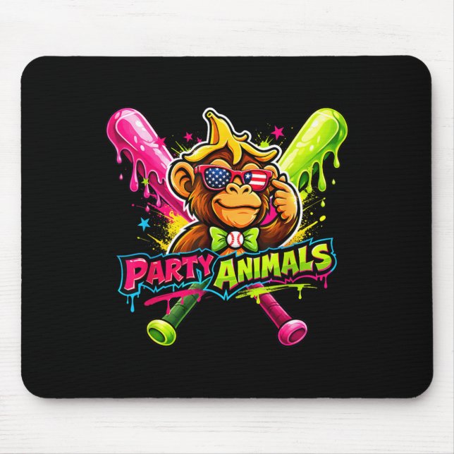 Party Animals Baseball Funny Monkey Vibrant Slime Mouse Pad (Front)