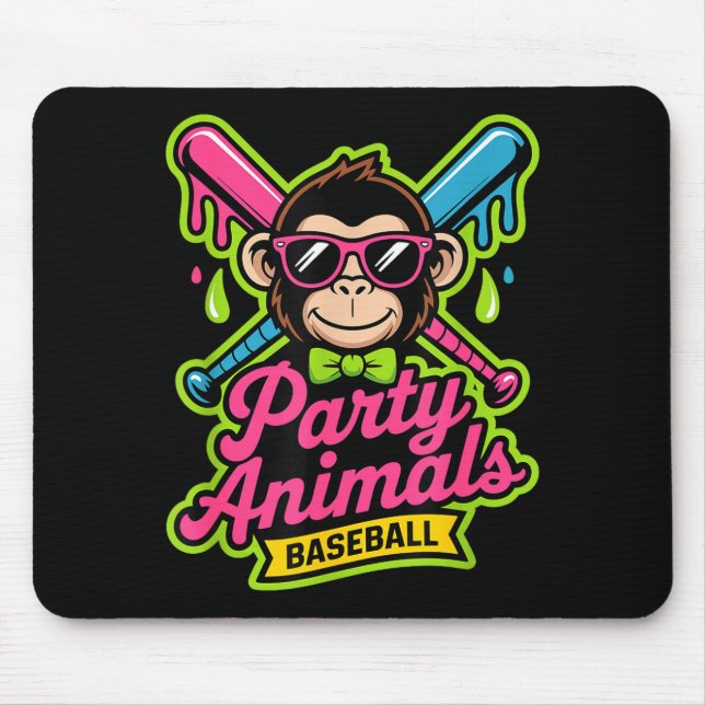 Party animals baseball funny monkey vibrant slime  mouse pad (Front)