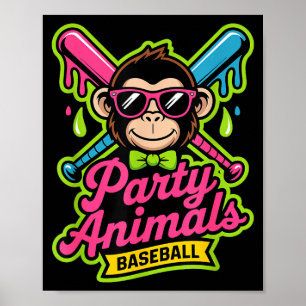 Party animals baseball funny monkey vibrant slime  poster