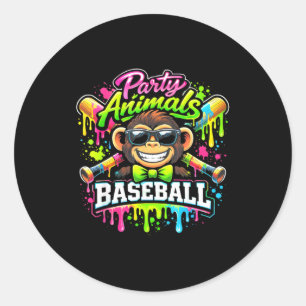 Party animals baseball ice cream drip funny monkey classic round sticker