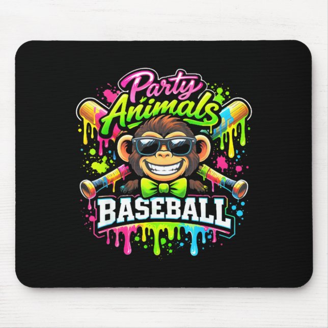 Party animals baseball ice cream drip funny monkey mouse pad (Front)