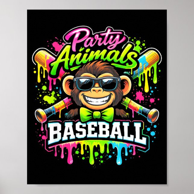 Party animals baseball ice cream drip funny monkey poster (Front)