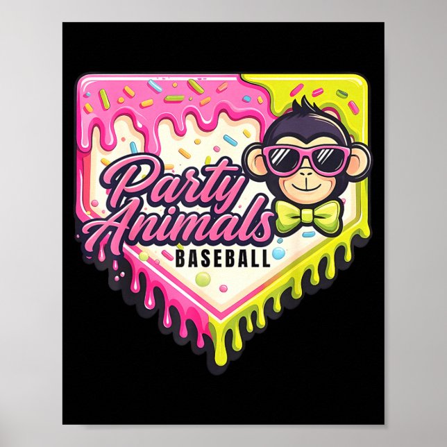 Party Animals Baseball Ice Cream Drip Game Day Poster (Front)