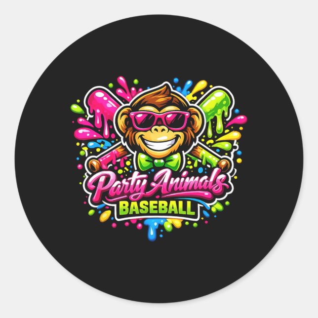 Party Animals Baseball Jersey Classic Round Sticker (Front)