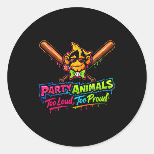 Party animals baseball jersey classic round sticker