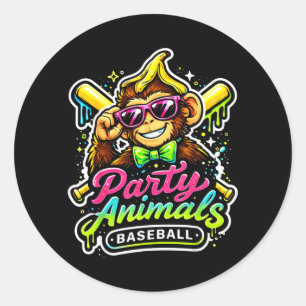 Party Animals Baseball Jersey Funny Monkey Vibrant Classic Round Sticker