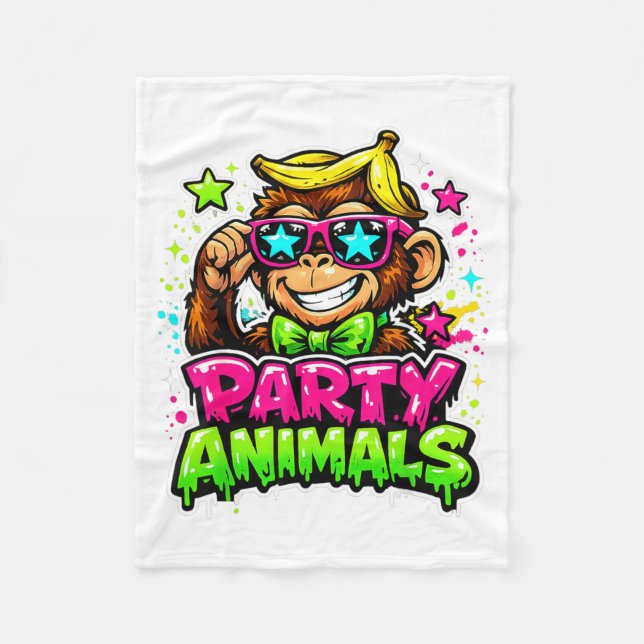 Party Animals Baseball Jersey Funny Monkey Vibrant Fleece Blanket (Front)