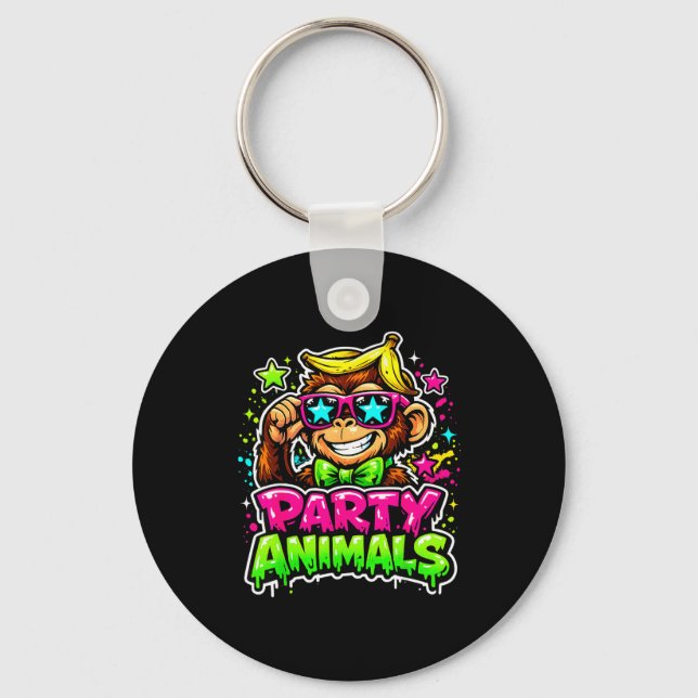 Party animals baseball jersey funny monkey vibrant key ring (Front)