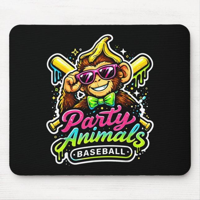 Party Animals Baseball Jersey Funny Monkey Vibrant Mouse Pad (Front)