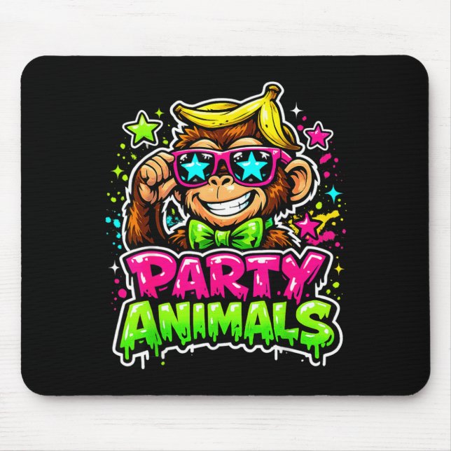 Party Animals Baseball Jersey Funny Monkey Vibrant Mouse Pad (Front)