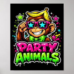 Party animals baseball jersey funny monkey vibrant poster