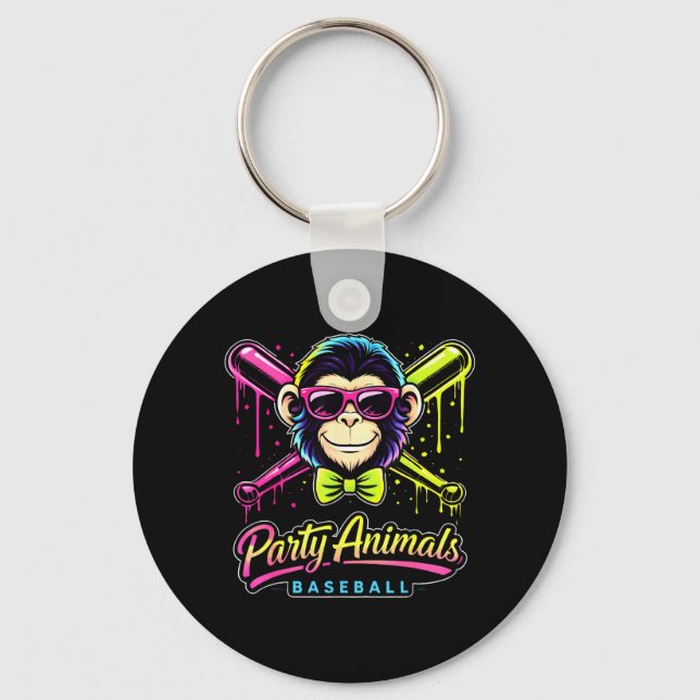 Party Animals Baseball Monkey Key Ring (Front)