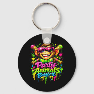 Party Animals Baseball Monkey Sungles Graffiti Key Ring