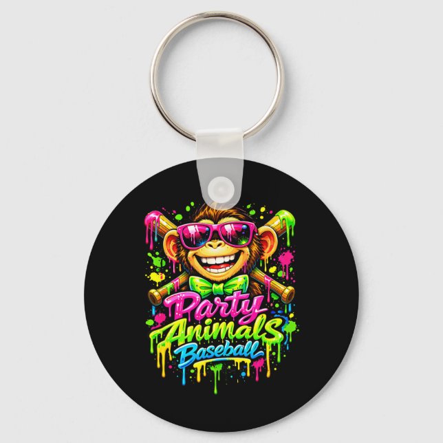 Party Animals Baseball Monkey Sungles Graffiti Key Ring (Front)