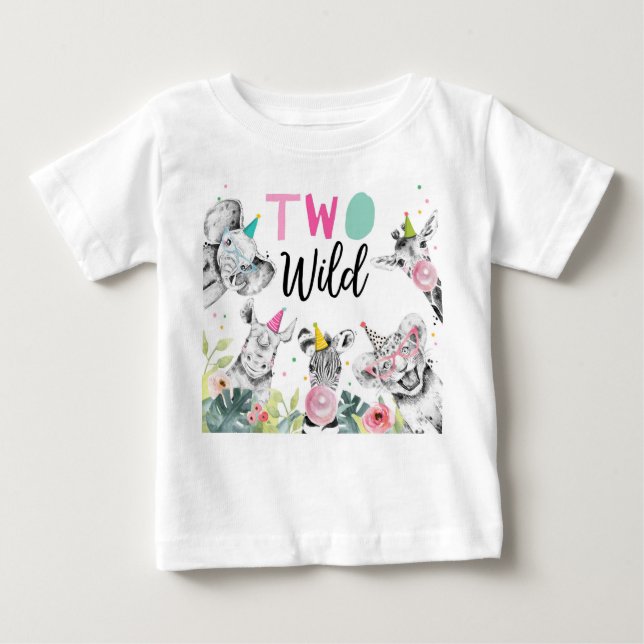 Party Animals Birthday Girl Two Wild 2nd Birthday Baby T-Shirt (Front)