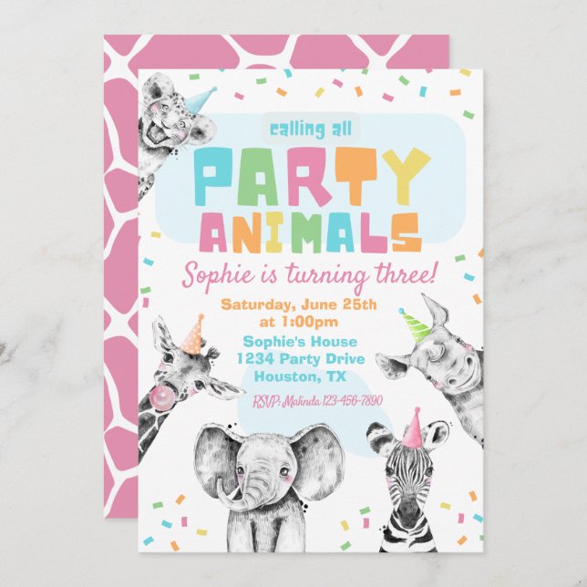 Party Animals Birthday Invitation | Party Animals (Front/Back)