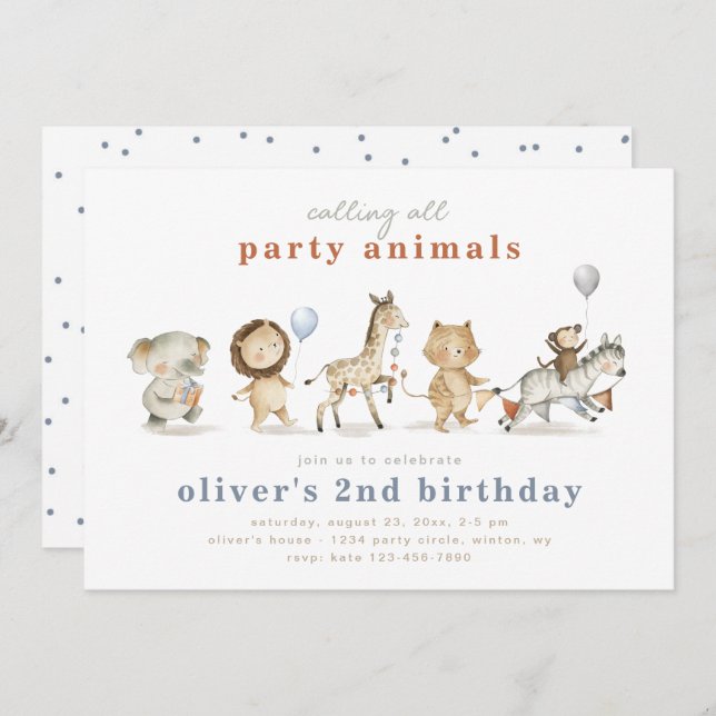 Party Animals Birthday Invitation | Party Animals (Front/Back)