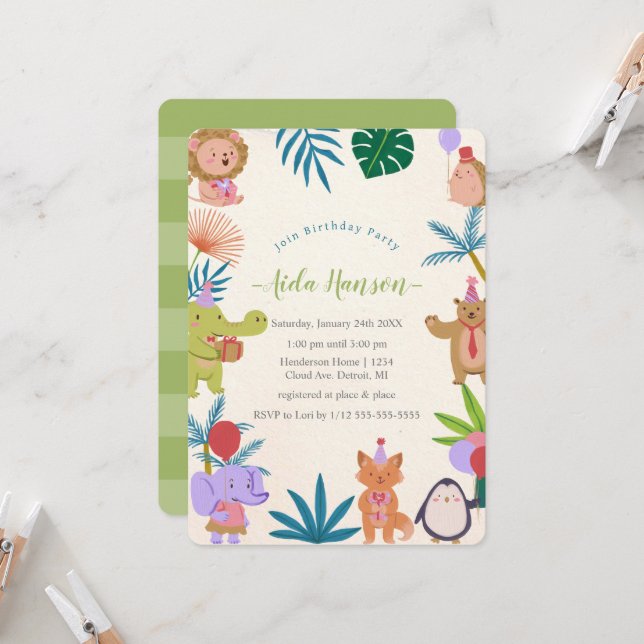 Party Animals Birthday Party Invitation (Front/Back In Situ)