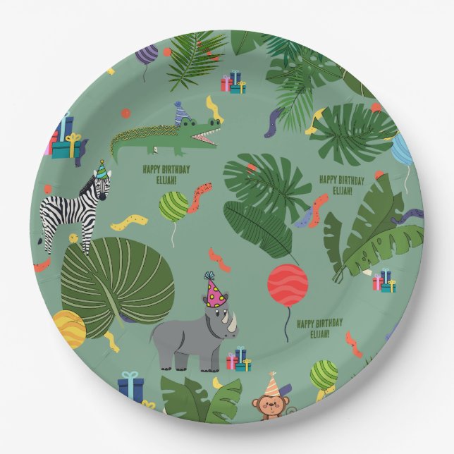 Party Animals Birthday Party, Kids, Jungle Animals Paper Plate (Front)