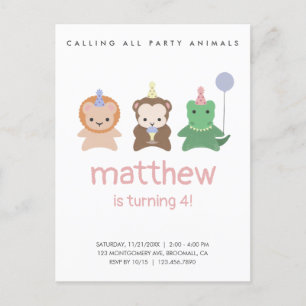 Party Animals Birthday Simple Invitation Postcard