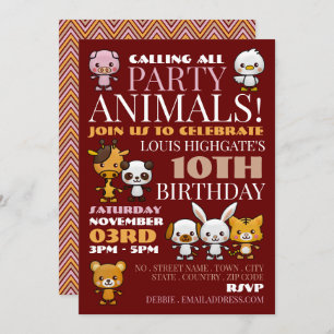 Party Animals, Chevron Birthday Party Invitation