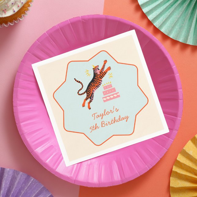 Party Animals Colourful Tiger Kids Birthday Napkin (Creator Uploaded)