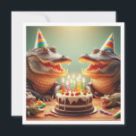 Party animals, Crocodiles eating cake birthday  Invitation<br><div class="desc">A funny illustration of crocodile having a party with cake and party hats,  a perfect card for the crocodile lover and reptile lover.
All of the writing can be edited and personalised.</div>