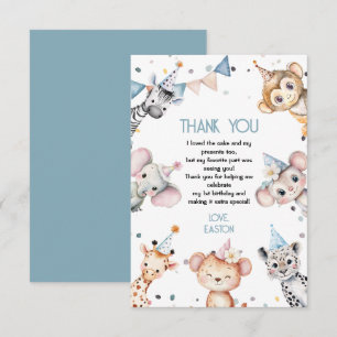 Party animals cute safari boy birthday party thank you card