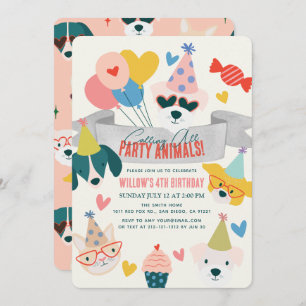 Party Animals Dogs & Cat Balloons Birthday Invitation